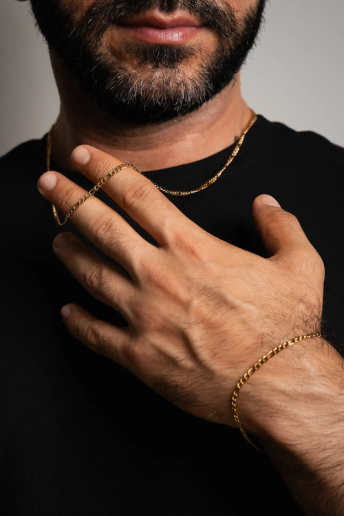 Stack Cadena y Pulsera Cartier Gold Impetu Men - conjunto completo fondo blanco