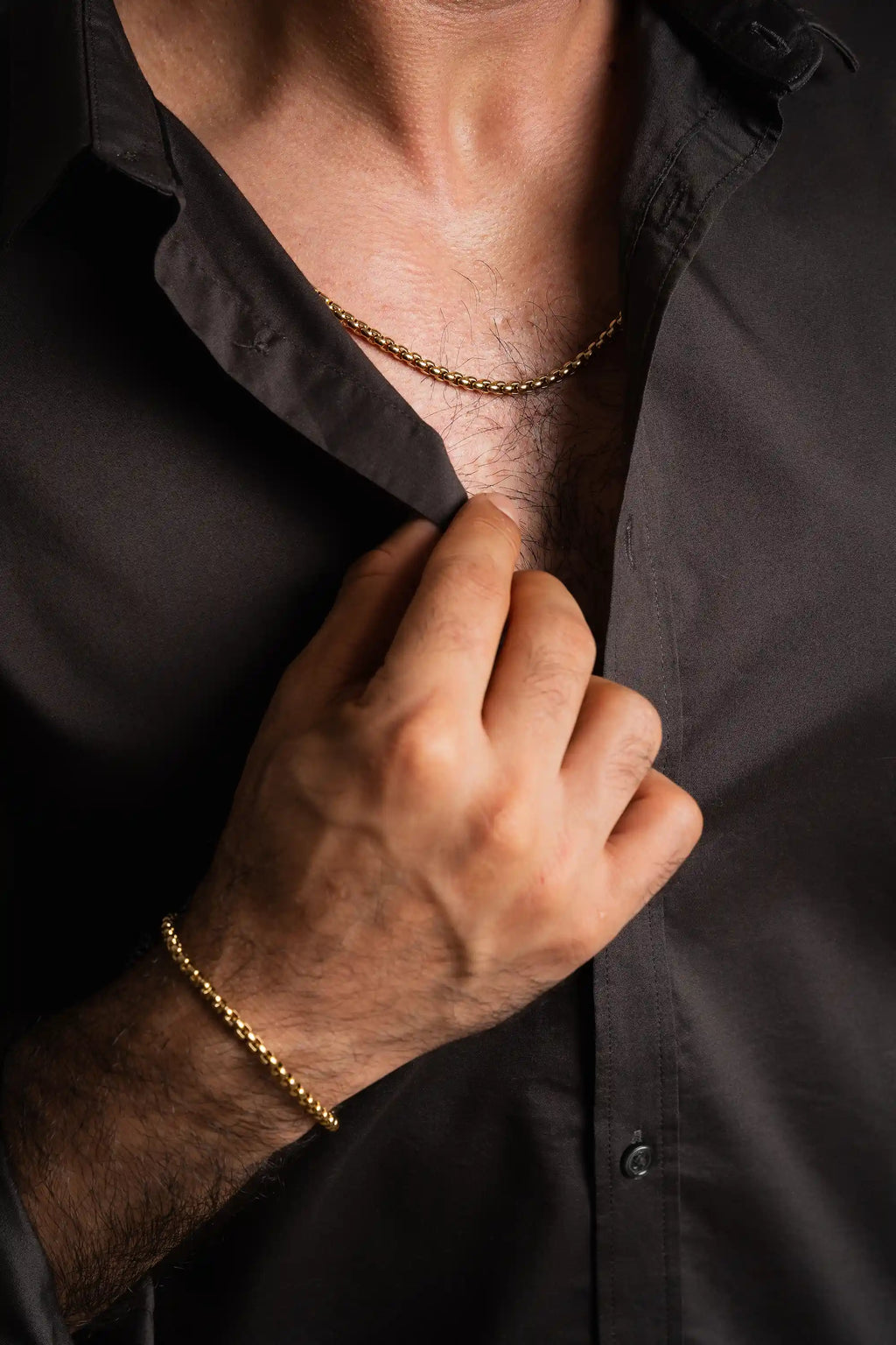 Stack Cadena y Pulsera Veneciana Gold Impetu Men - conjunto completo fondo blanco